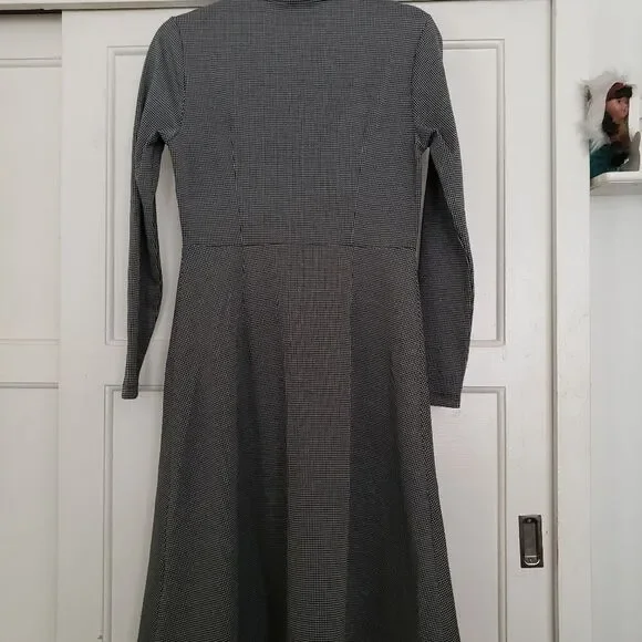 Allegra K Women's Tie Neck Button Up Work Office Plaid Houndstooth Midi Dress  - Picture 5 of 7